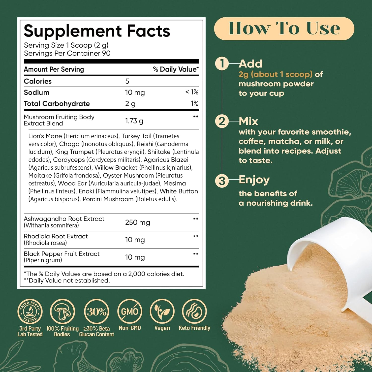 Venture Pal Adaptogenic Mushroom Supplement – Minimalist Routine Staple for Capsule-Free, Plant-Based Living