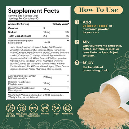 Venture Pal Adaptogenic Mushroom Supplement – Minimalist Routine Staple for Capsule-Free, Plant-Based Living