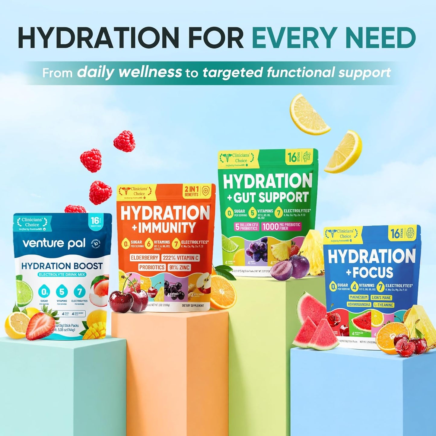 Venture Pal Electrolyte Powder Variety Pack – Mindful Hydration Companion for Bath, Yoga & Wind-Down Evenings, Keto Friendly