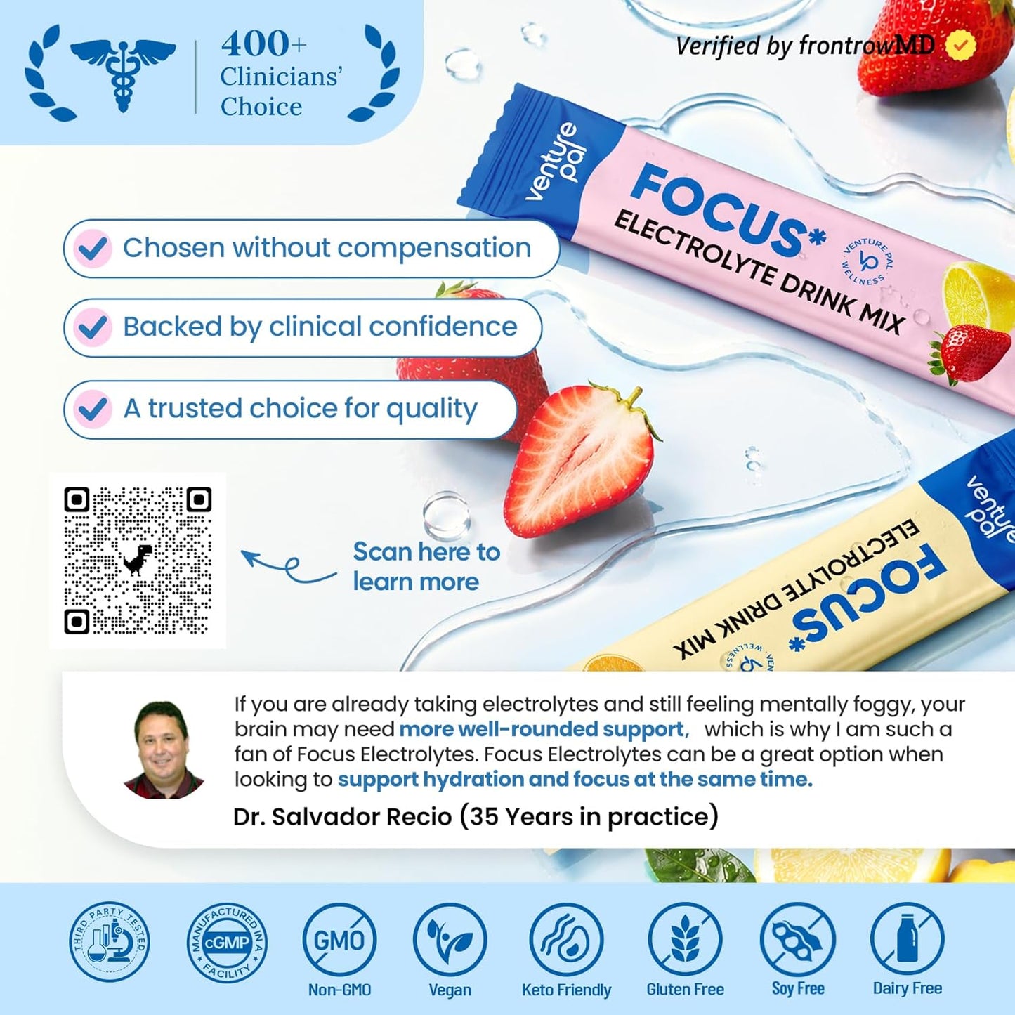 Venture Pal Focus Hydration Packets – Gentle Wellness Boost for Hormone Balance, Fasting Windows, and Bedside Routines