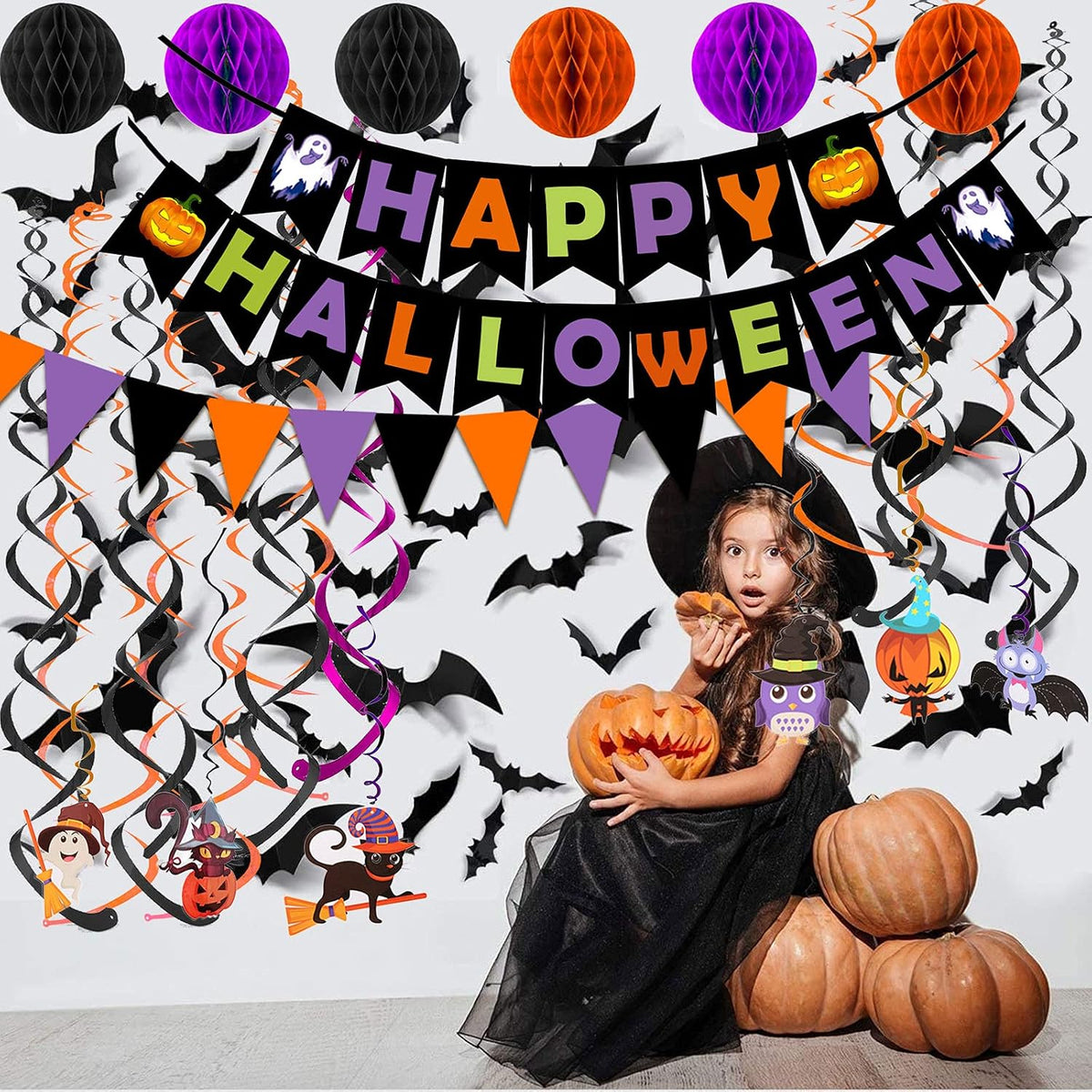 Versatile Halloween Decor for Outdoor Events – Paper Garland and Bunting for Backyard, Tent, and Patio