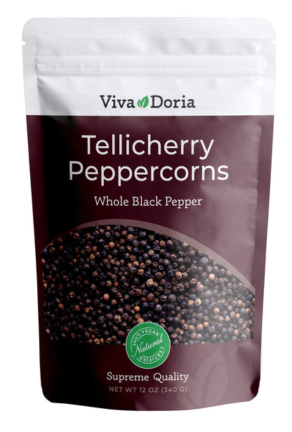 Viva Doria Tellicherry Black Peppercorns, Whole Black Pepper, 12 oz (340g)