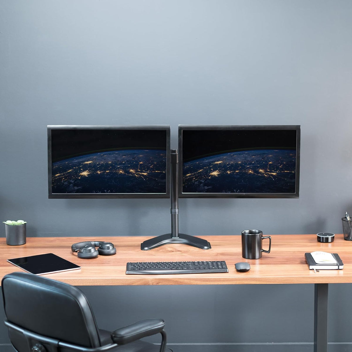 VIVO STAND-V002F Heavy-Duty Free-Standing Dual Monitor Mount for Work-From-Home Professionals, Tool-Free Desk Stand for Two Screens