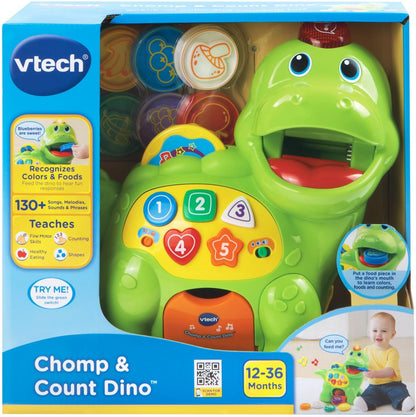 VTech Chomp and Count Dino, Green – Safe Nursery Learning Toy for Toddlers 1 to 3, Shape and Color Recognition