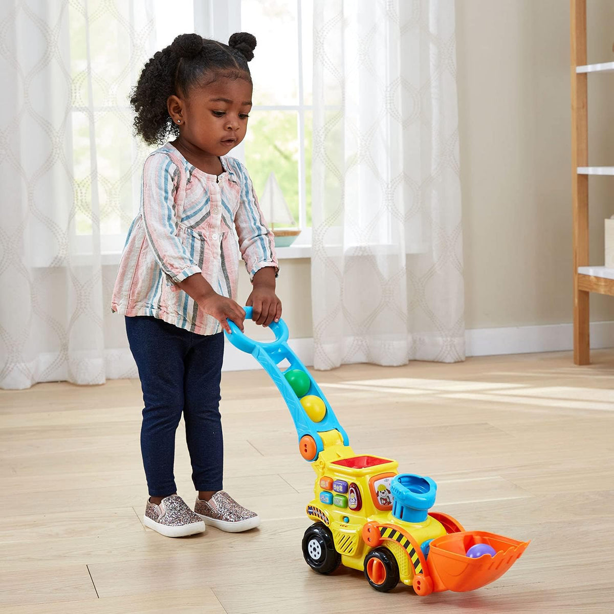 VTech Pop-a-Balls Push and Pop Bulldozer – Chunky Handle and Stable 2.5 Pound Base for Safe Toddler Floor Play