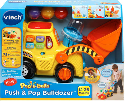 VTech Pop-a-Balls Push and Pop Bulldozer – Chunky Handle and Stable 2.5 Pound Base for Safe Toddler Floor Play
