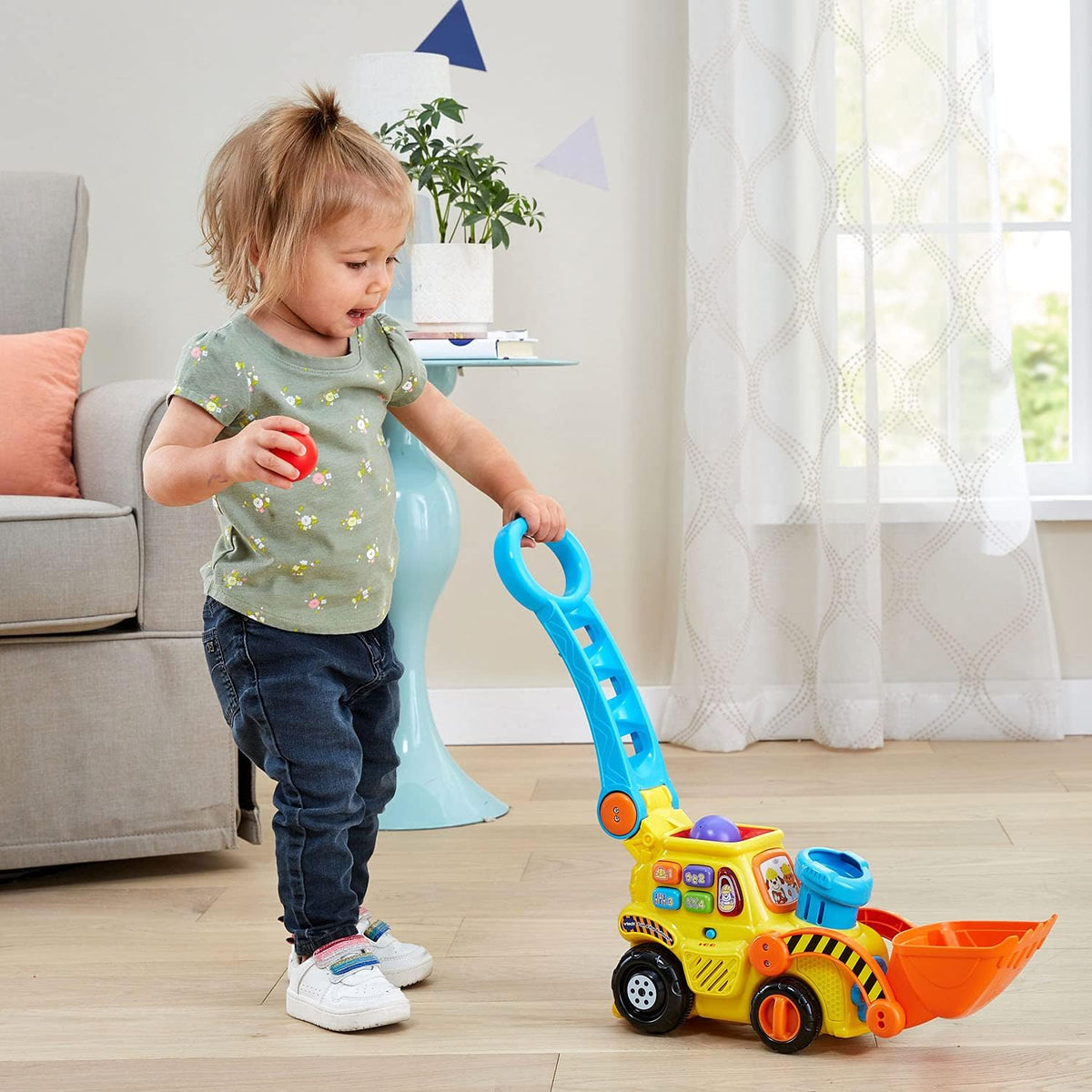 VTech Pop-a-Balls Push and Pop Bulldozer – Chunky Handle and Stable 2.5 Pound Base for Safe Toddler Floor Play