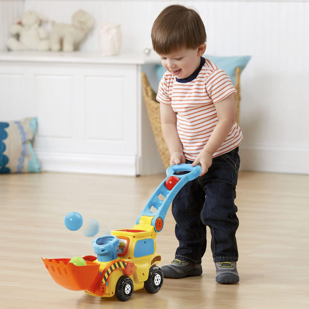 VTech Pop-a-Balls Push and Pop Bulldozer – Chunky Handle and Stable 2.5 Pound Base for Safe Toddler Floor Play