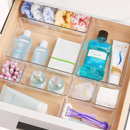 Vtopmart 44 PCS Clear Plastic Drawer Organizers Set, Stylish Bathroom and Bedroom Drawer Trays to Refresh Your Home Look