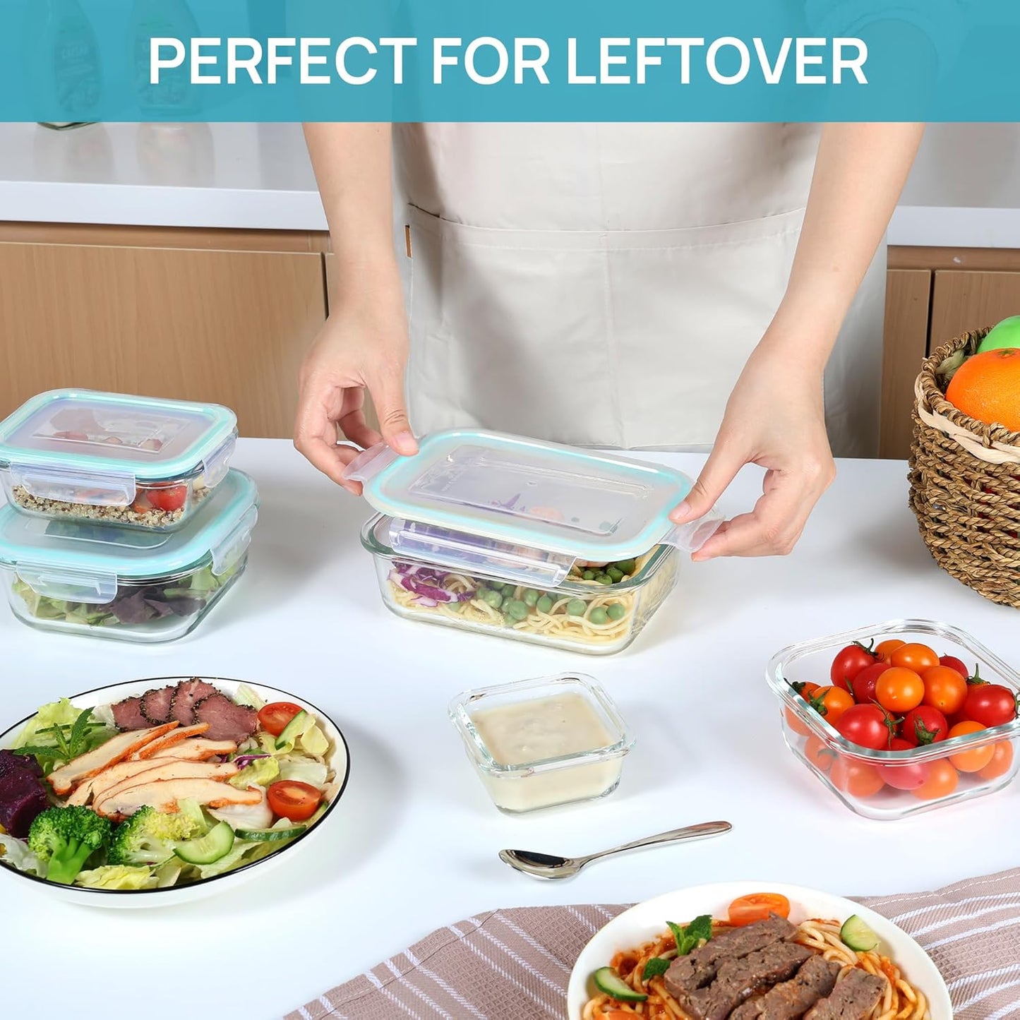 Vtopmart 8 Pack Glass Food Storage Containers with Airtight Lids – Stackable Nesting Set for Clutter Free Cabinets