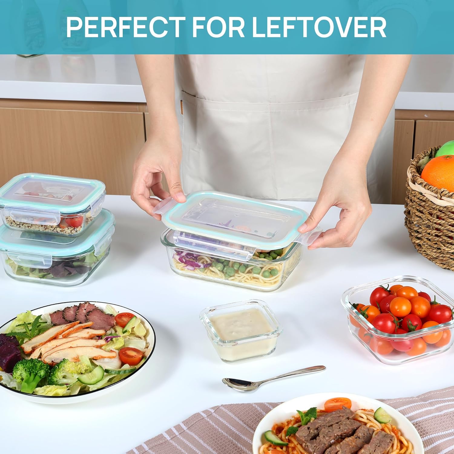 Vtopmart 8 Pack Glass Food Storage Containers with Airtight Lids – Stackable Nesting Set for Clutter Free Cabinets