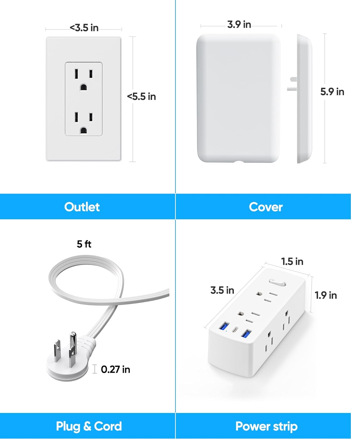 wall-mountable housing with integrated on/off switch and type b 125v compatibility