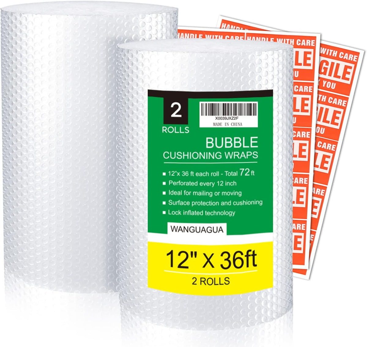 wanguagua Pre-Perforated Bubble Wrap 12 in x 36 ft – Heirloom-Safe Storage Wrap for Dishware, ISO9001 Quality Certified