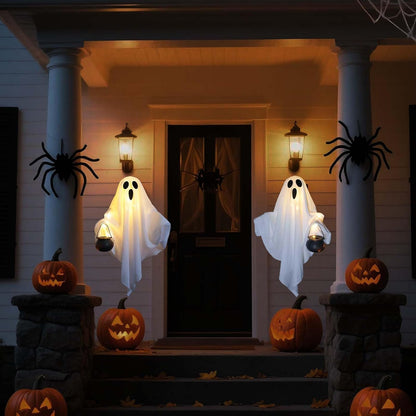 GhostLight Studio 2-Pack Waterproof Hanging Ghost - Battery Powered Yard Decor for Patio & Garden