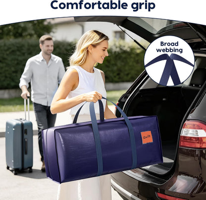 water-resistant coated fabric that folds flat to roughly 1" for under-bed or shelf storage