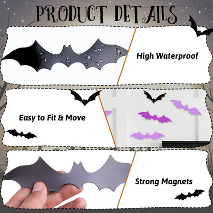 Weatherproof Halloween Bats – 72 Piece 3D PVC Wall Decal Set for Outdoor Party, Front Porch, and Yard Decoration