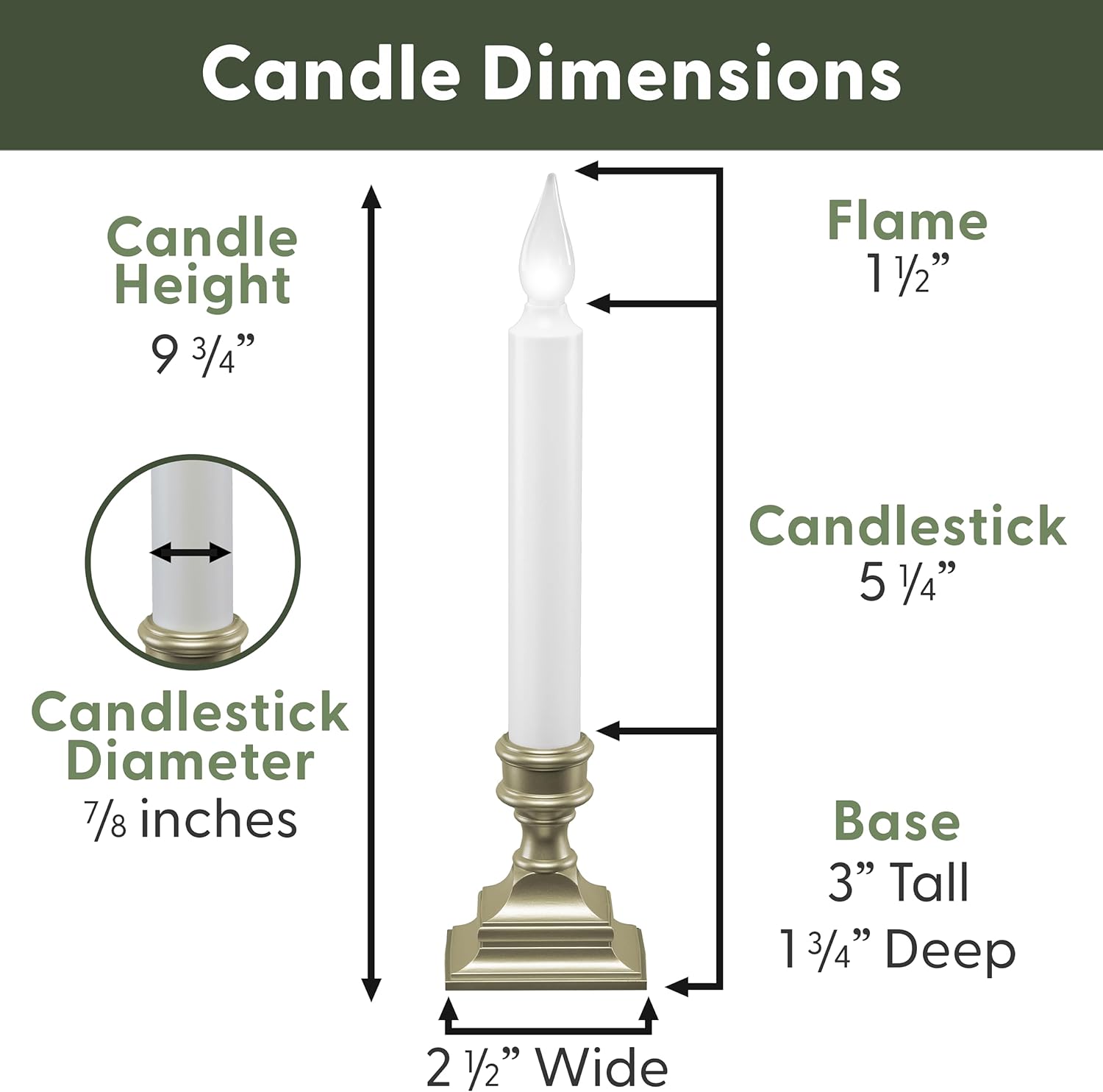 weighted molded plastic base in pewter or antique bronze finish to prevent tipping