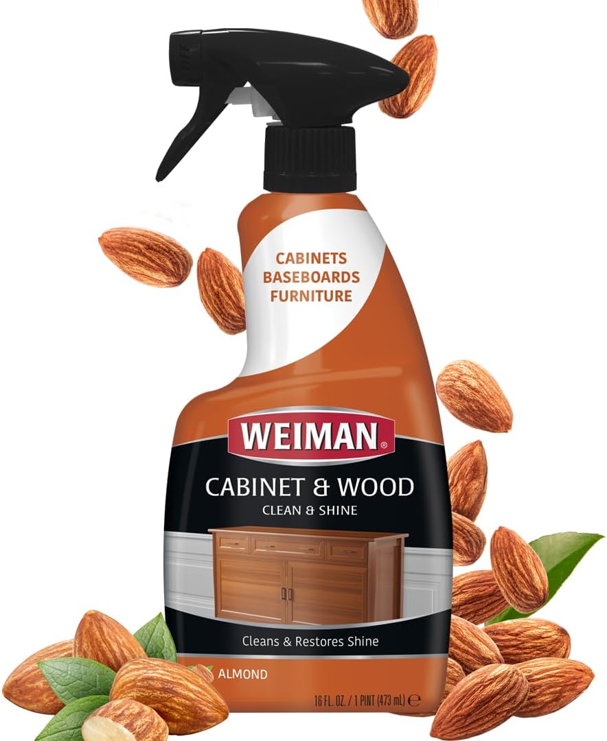 Weiman Cabinet and Wood Spray – Soothing Cleaning Experience with Almond Aroma, Refreshes Wood Furniture and Trim Naturally, 16 oz Two-Pack