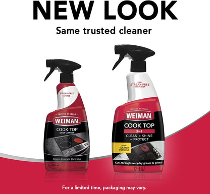 Weiman Cooktop Degreaser & Microfiber Two-Pack – Gloss-Finishing Cleaner for Decorator-Approved Kitchens and Quartz Countertop Backdrops