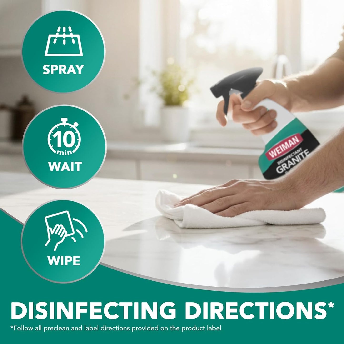 Weiman Disinfectant Granite Daily Clean & Shine – Designer-Approved Stone Care for Countertops, Sinks and Stone Floors