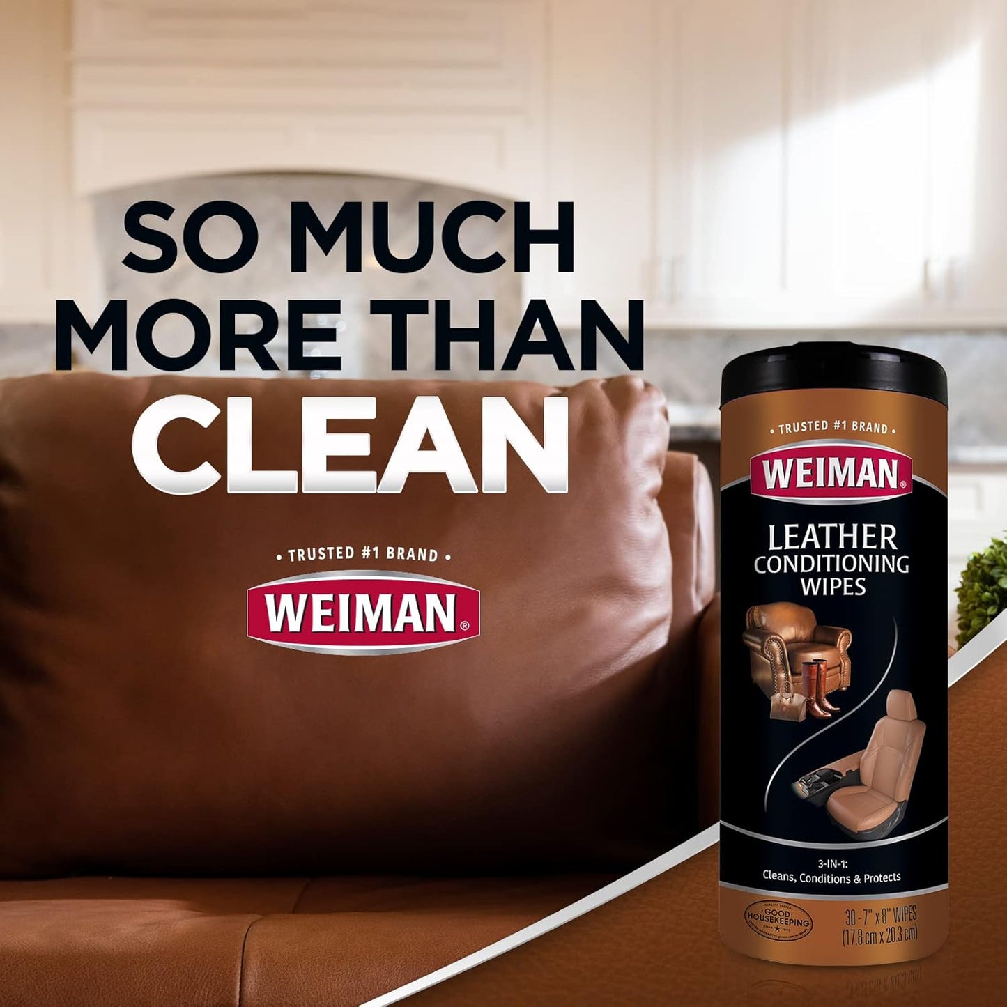 Weiman Leather Wipes - Valentine's Day Gift for Him or Her Who Owns Quality Leather, 120-Count Leather Care Set with Sunscreen