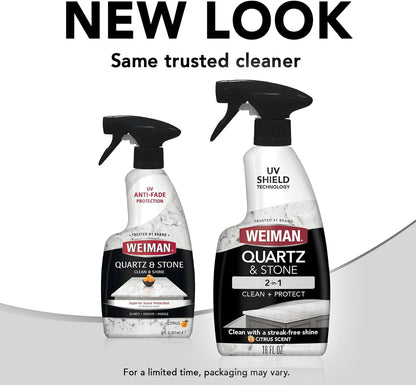 Weiman Quartz Countertop Cleaner and Polish Holiday Gift for Home Cooks, Citrus Scented Stone Care Set in Twin Bottles