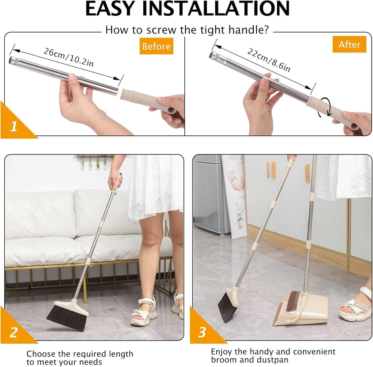 WellnessBroom Broom and Dustpan Set – Beige Self-Standing Combo for Intentional Studio Apartment Living