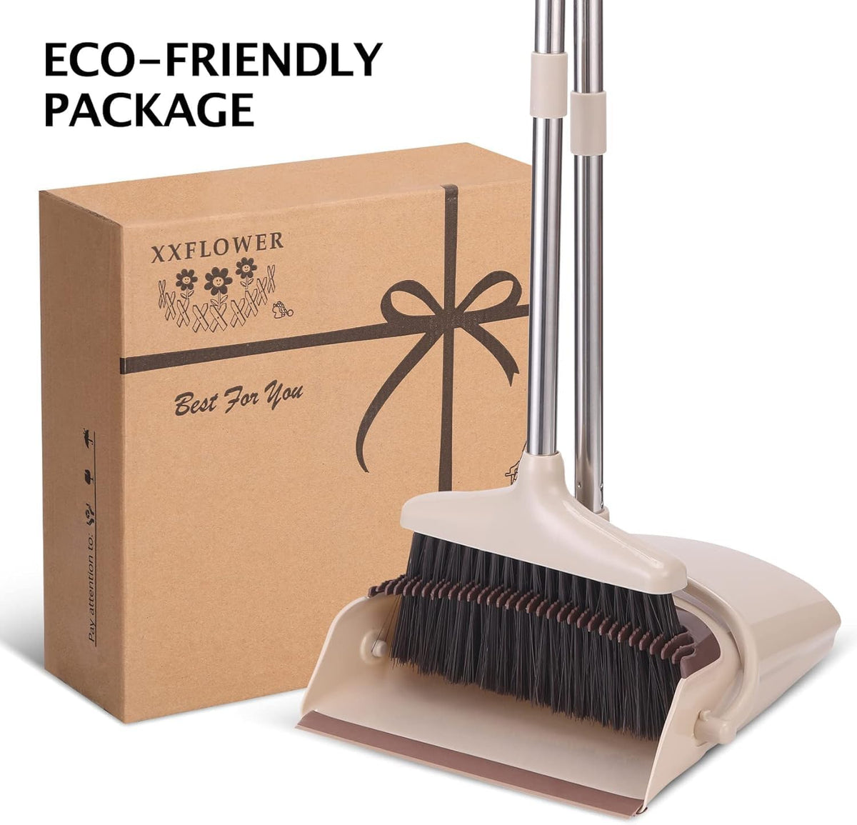 WellnessBroom Broom and Dustpan Set – Beige Self-Standing Combo for Intentional Studio Apartment Living