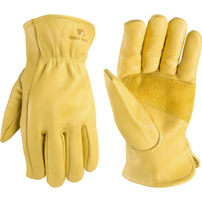 Wells Lamont Leather Work Gloves for Men – Grain Cowhide, Reinforced Palm – Ideal for Construction, Farming, Ranching – Ergonomic Fit, Keystone Thumb, Elasticized Wrist – Saddletan, Medium (1129M)