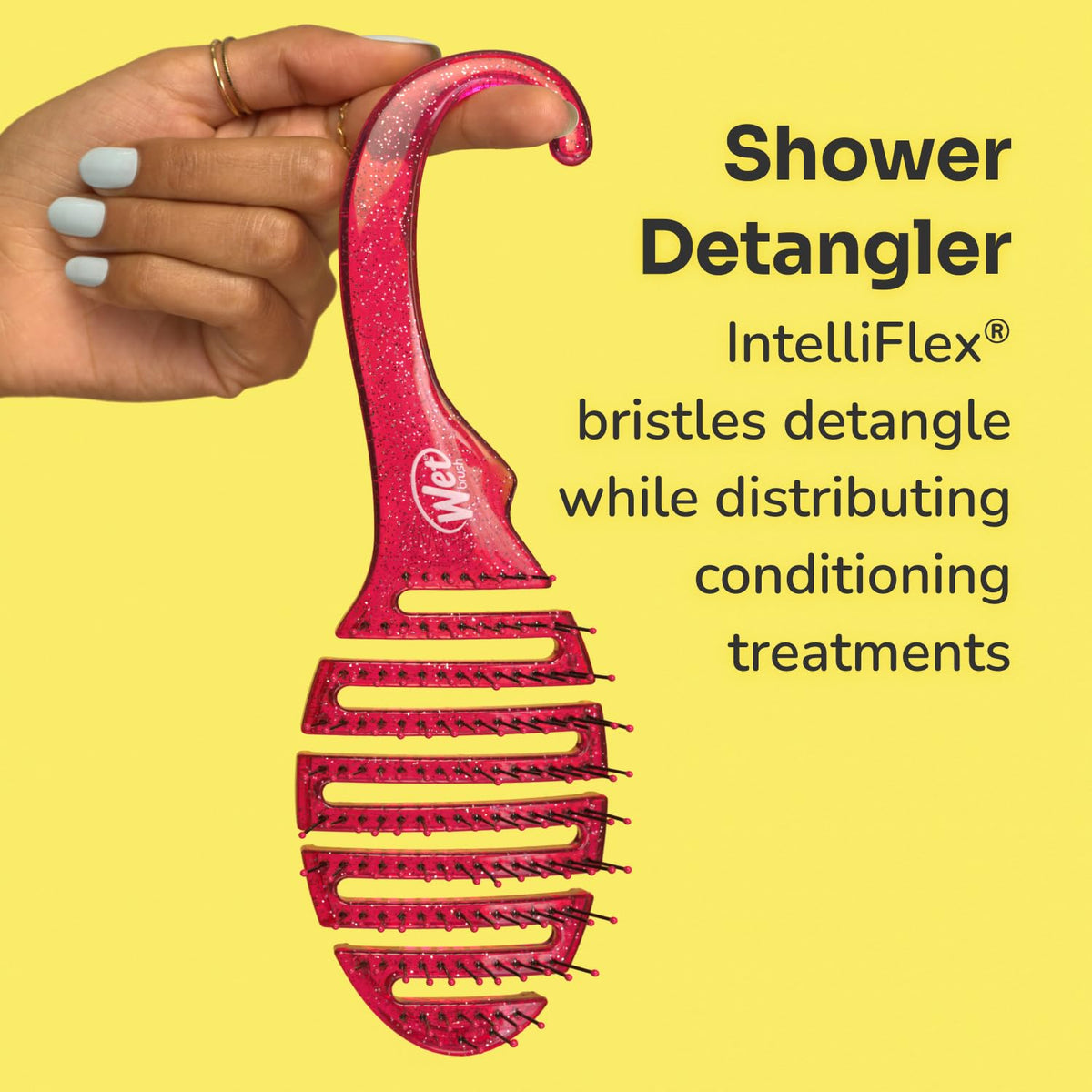 Wet Brush Shower Hair Detangler – Clean Design Hair Tool, Single-Color Glitter Brush for Uncluttered Bathroom Counters
