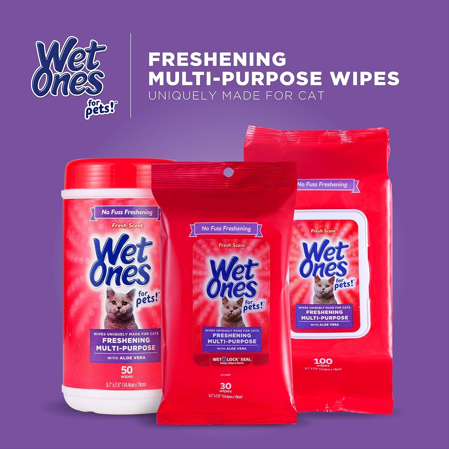 Wet Ones for Cats Freshening Wipes, All-Terrain Cleaning for Park Outings and Backyard Exploration, Lint-Free, 12-Pack