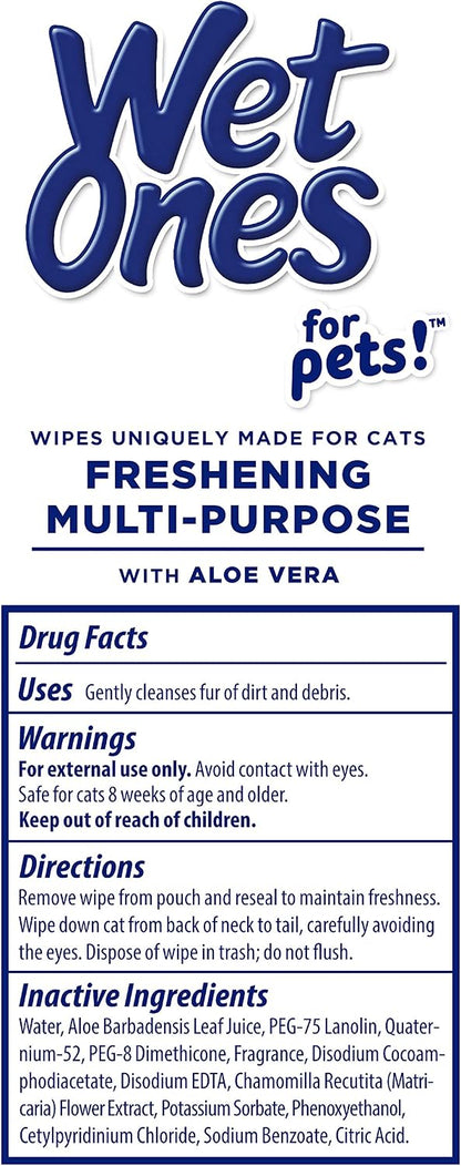 Wet Ones for Cats Freshening Wipes, All-Terrain Cleaning for Park Outings and Backyard Exploration, Lint-Free, 12-Pack