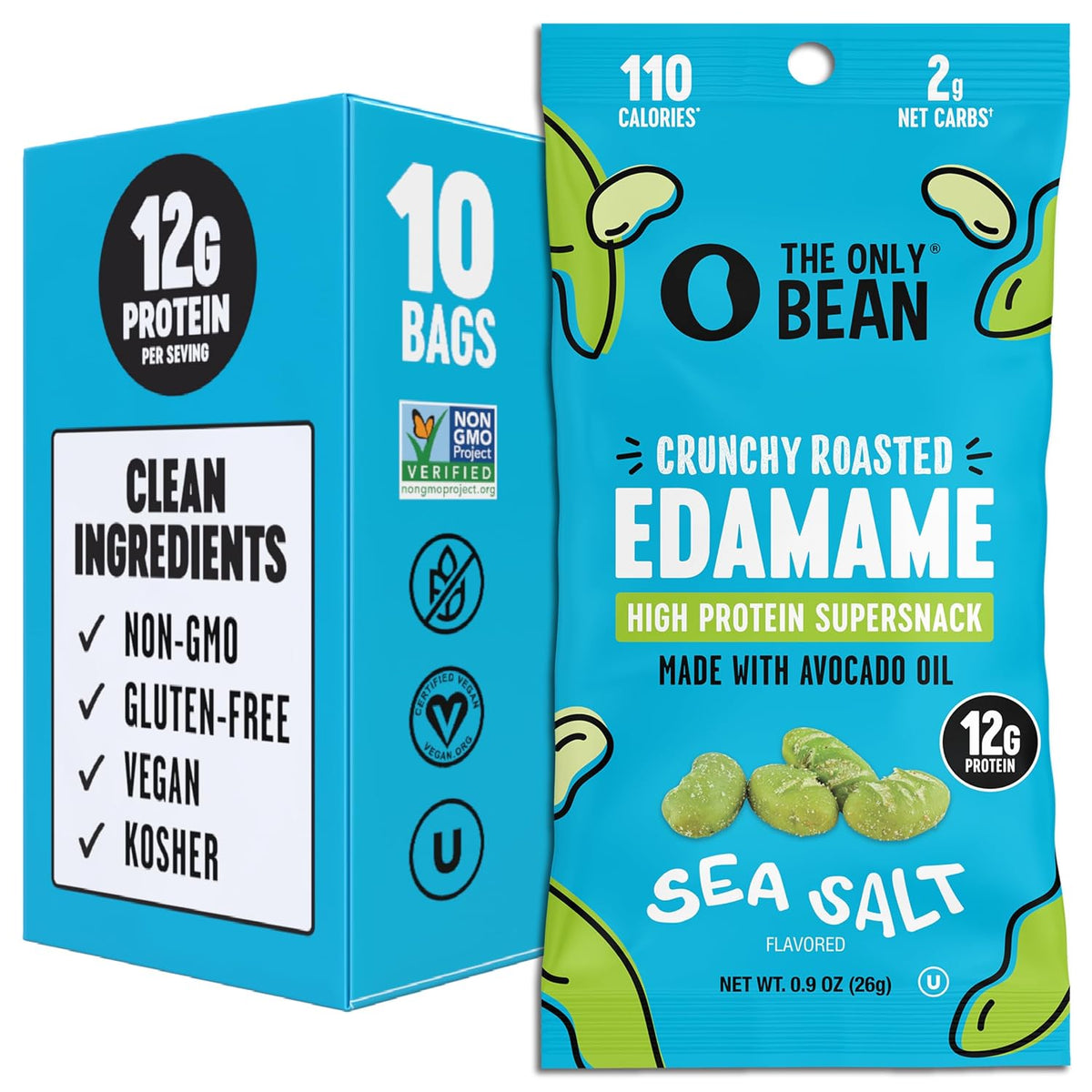 whole edamame beans that are dry roasted for crunch and never fried