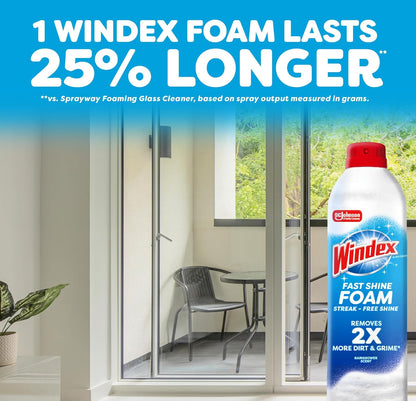 Windex Fast Shine Foam Glass Cleaner – Shared Kids Bathroom Mirror Care with No-Drip Foaming Formula
