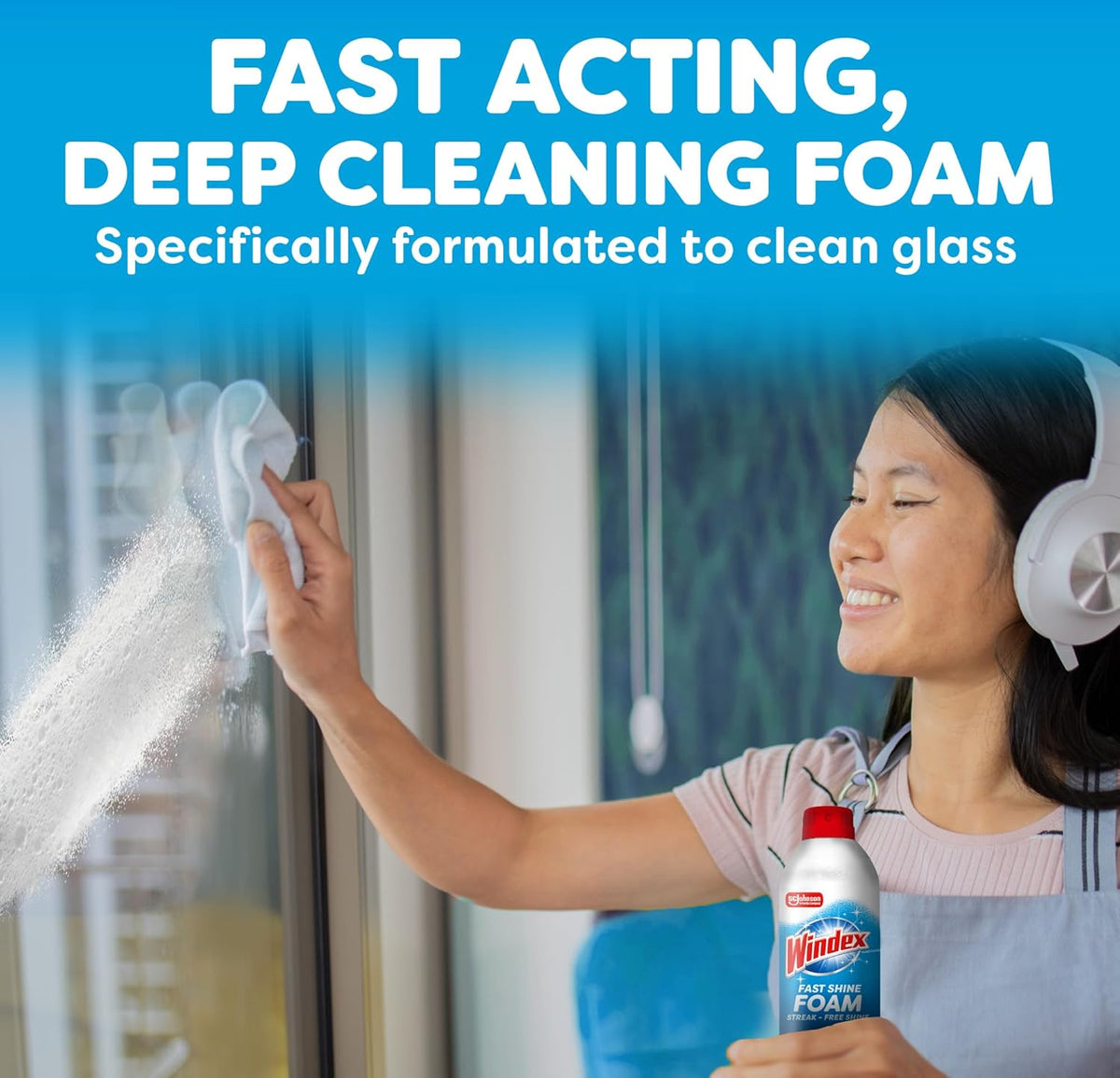 Windex Fast Shine Foam Glass Cleaner – Shared Kids Bathroom Mirror Care with No-Drip Foaming Formula