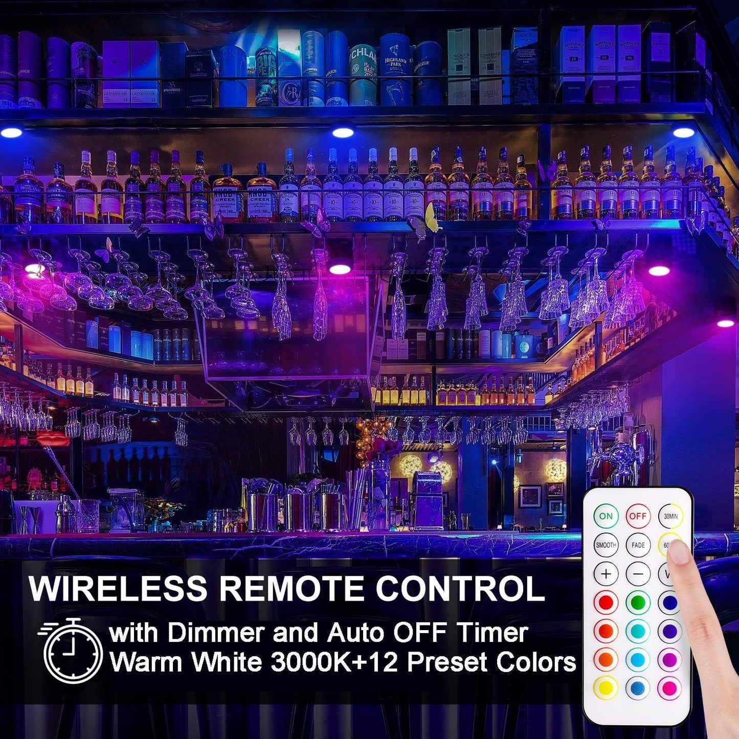 wireless ir remote with 20-foot range and tap-lens manual control