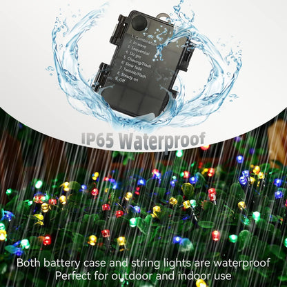 wireless remote with timer, 4-step dimming, and 8 modes (combination, waves, sequential, slo-glo, chasing/flash, slow fade, twinkle/flash, steady on)