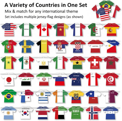 WorldDecor Child Friendly Family Room Soccer Banner 50 Piece International Jersey Flag Garland for Nursery and Playroom