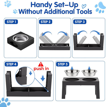 XIAZ Elevated Dog Bowls – Senior Dog Joint Care Feeding Station, Adjustable 9 to 14 Inch Raised Stand for Large and Medium Breeds