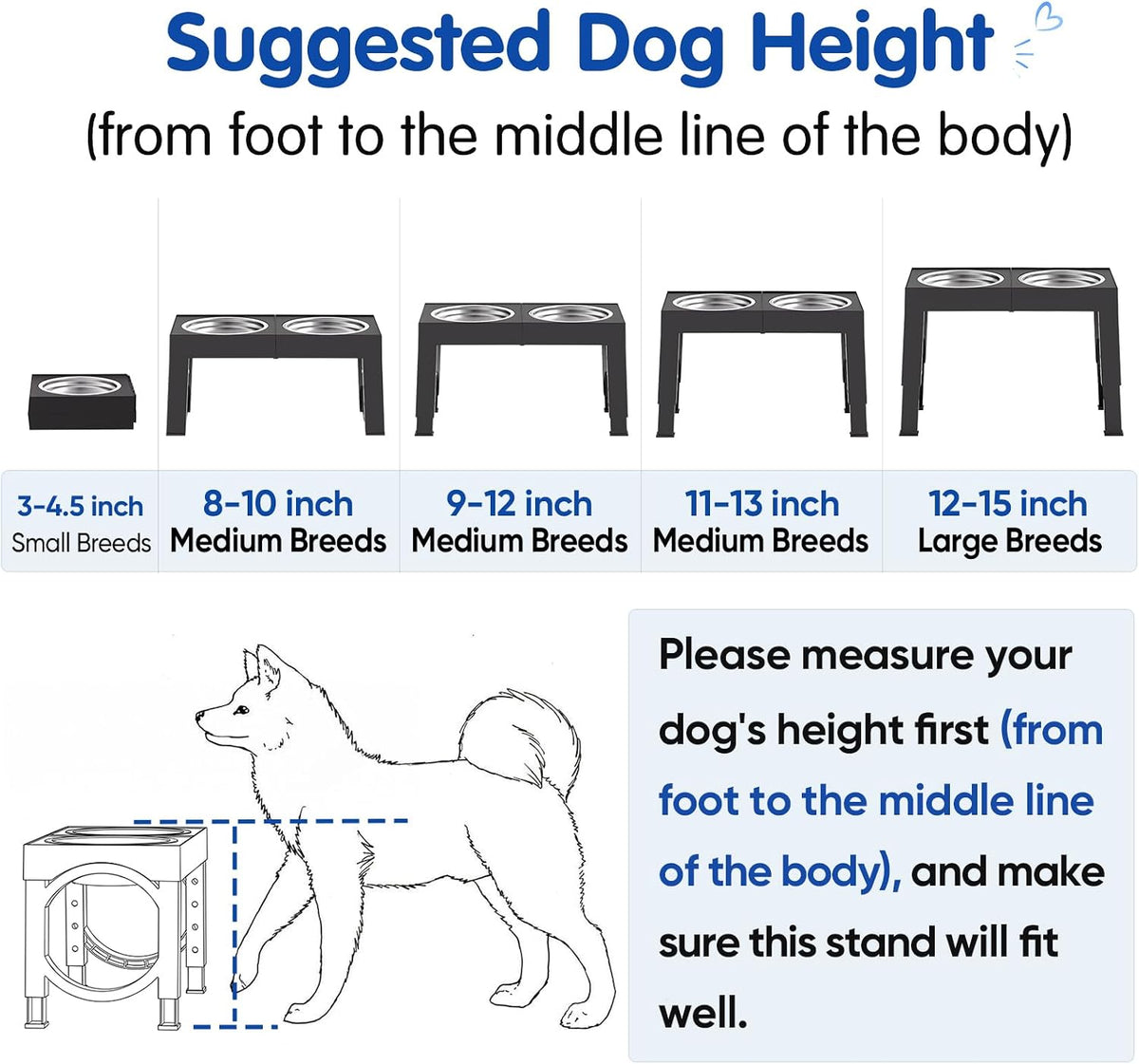 XIAZ Elevated Dog Bowls – Senior Dog Joint Care Feeding Station, Adjustable 9 to 14 Inch Raised Stand for Large and Medium Breeds