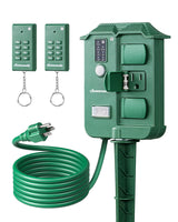 DEWENWILS Outdoor Power Stake Timer with Remote for Patio, Garden & Camping Power, 6 Waterproof Outlets 100ft RF Control
