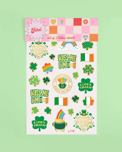 xo, Fetti St. Patrick's Day Tattoo Decor Pack - 50 Shamrock & Leprechaun Designs for Party Table Settings