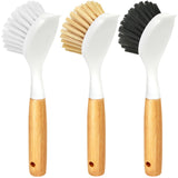 Holikme 3 Pack Dish Brush with Bamboo Handle Cleaning Brush,White Black | Streamlined Scrub Brush Trio for Clean Line Modern Home