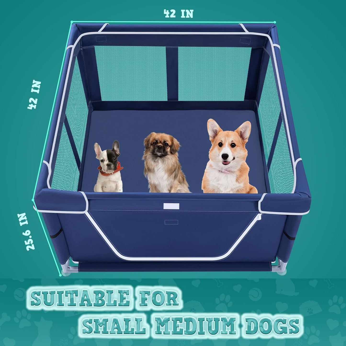 XVISHX Small Dog Playpen 42x42 – Soft-Sided Recovery and Rest Zone for Puppies