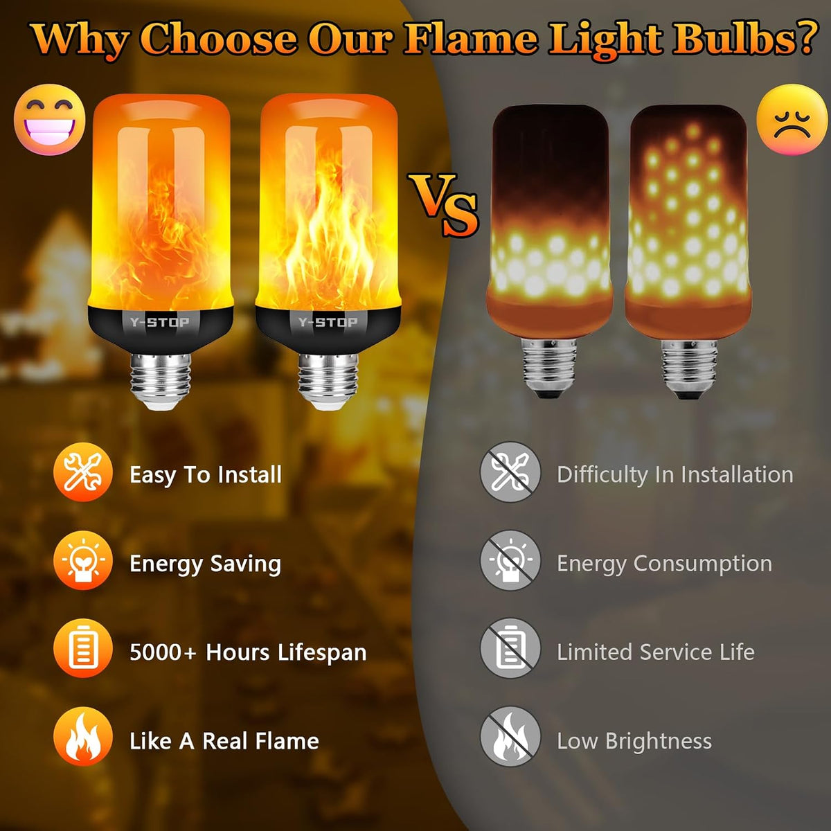 Y-STOP LED Flame Bulb – Unique Birthday Gift for Mom and Women Who Love Ambient Home Styling, 2 Pack