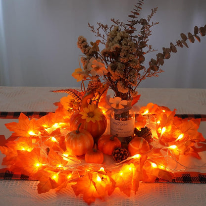 YEGUO Lighted Maple Leaf String – Layered Autumn Centerpiece & Window Frame Decor for Cozy Home Styling
