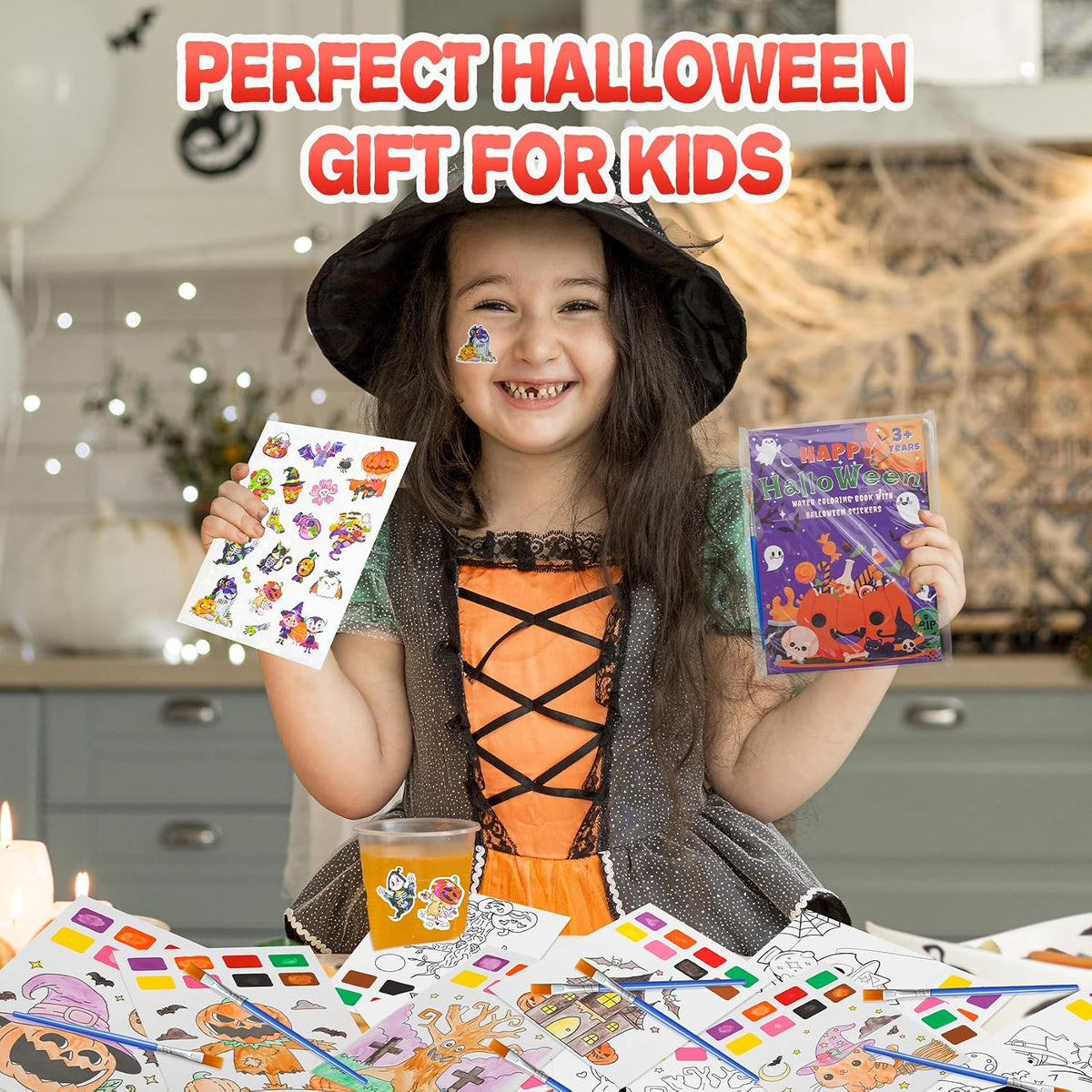 Yeolepor Bulk Halloween Kids Craft for Educators, 49-Piece Water Paint and Sticker Set for Classroom Prize Distribution
