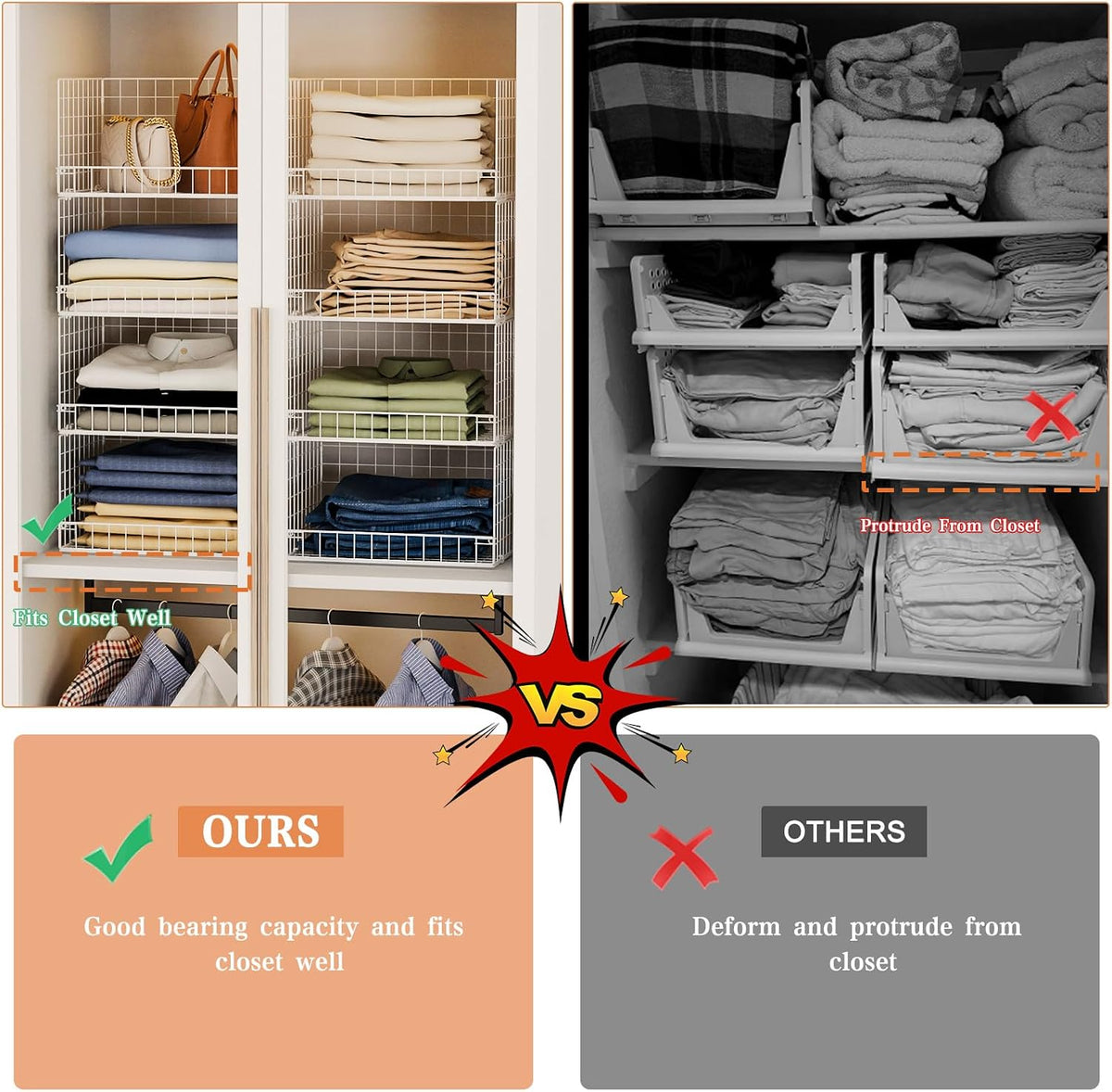 Yociyoga Stackable Closet Baskets – Time-Saving Wardrobe Organizer for Busy Professionals and Remote Workers