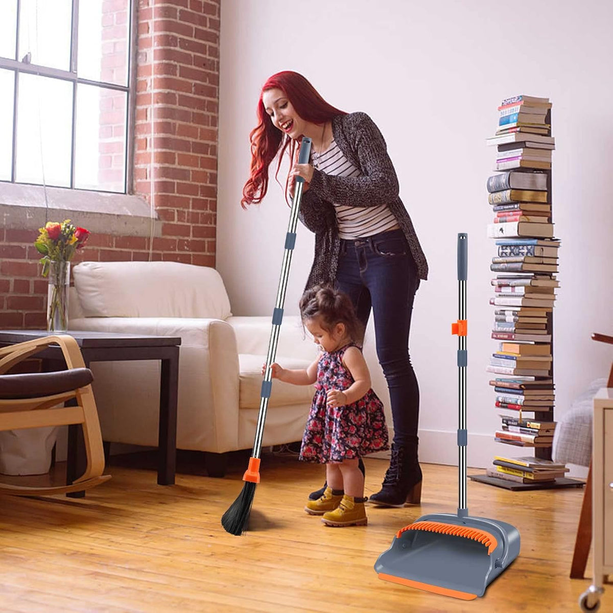 Yume Self-Cleaning Broom and Dustpan – Four-Row Bristle Pickup for Pet Owners and Multi-Pet Homes