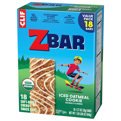 Zbar Iced Oatmeal Cookie – Individually Wrapped Granola Bars for Daycare and After-School Snacks, USDA Organic (18 Pack)